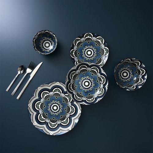 Lot De 6 Assiettes Creuses "mandala" 20cm Bleu