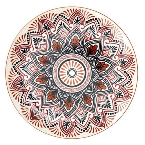 Lot De 6 Assiettes Plates "mandala" 26cm Orange