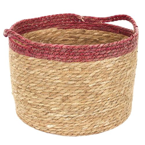 Lot De 3 Paniers Déco "bicolore Tressé" 35cm Rose