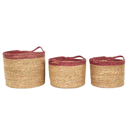 Lot De 3 Paniers Déco "bicolore Tressé" 35cm Rose
