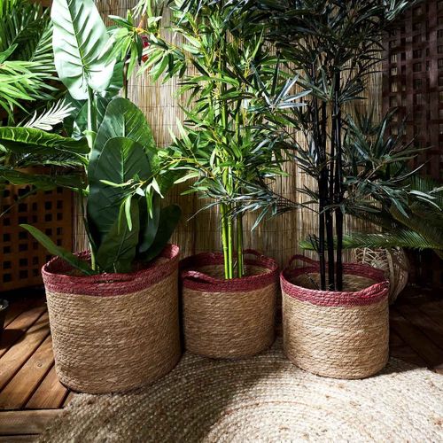 Lot De 3 Paniers Déco "bicolore Tressé" 35cm Rose