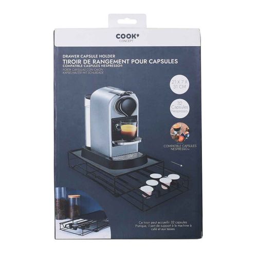 Tiroir Porte-capsules Métal "espresso" 31cm Noir