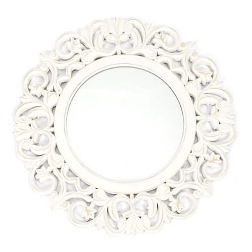 Miroir Mural En Bois Sculpté "charme" 60cm Blanc