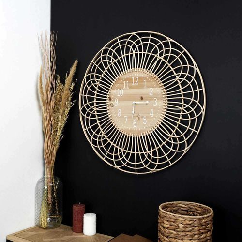 Horloge Ronde En Rotin 70 Cm