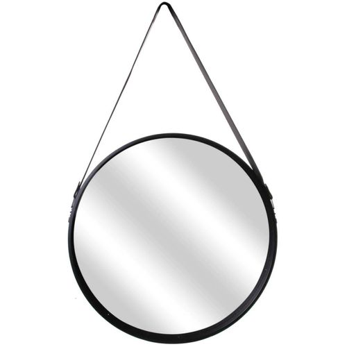 Miroir Rond 50 Cm Avec Anse En Polyuréthane Noir