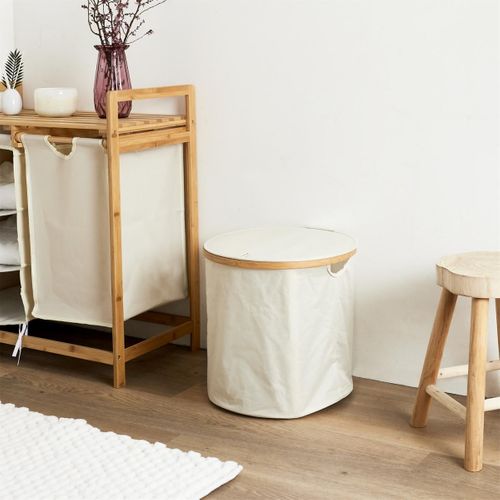 Panier De Rangement Rond En Tissu Et Bambou