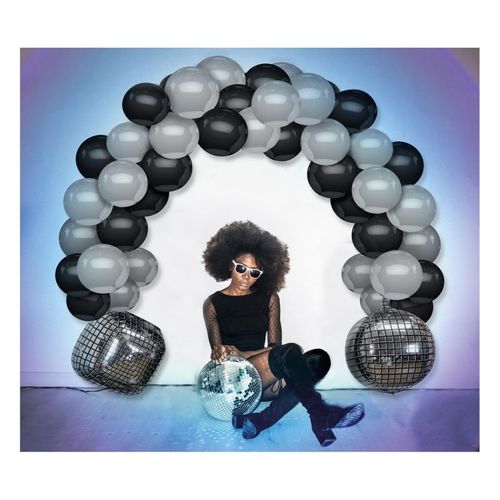 Arche à 102 Ballons "disco" 30cm Noir et Argent