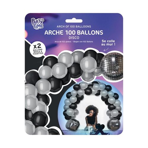 Arche à 102 Ballons "disco" 30cm Noir et Argent