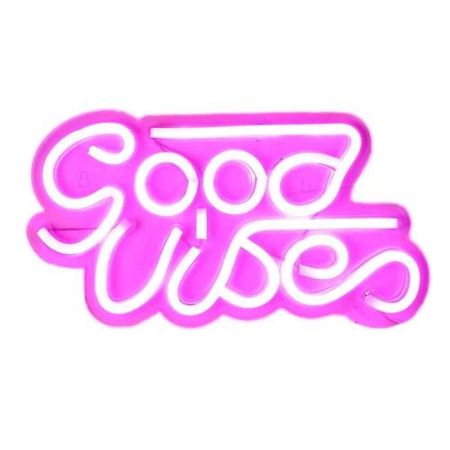 Lampe LED Effet Néon "good Vibes" 33cm Rose