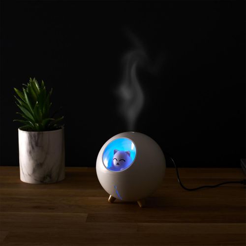 Diffuseur De Parfum LED "chat" 11cm Blanc