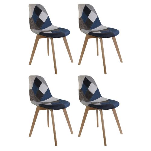 Lot De 4 Chaises Patchwork "colmar" 85cm Bleu