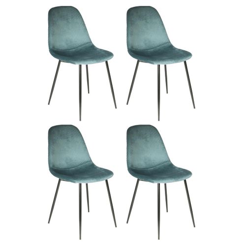 Lot De 4 Chaises Velours "giulia" 85cm Bleu Canard
