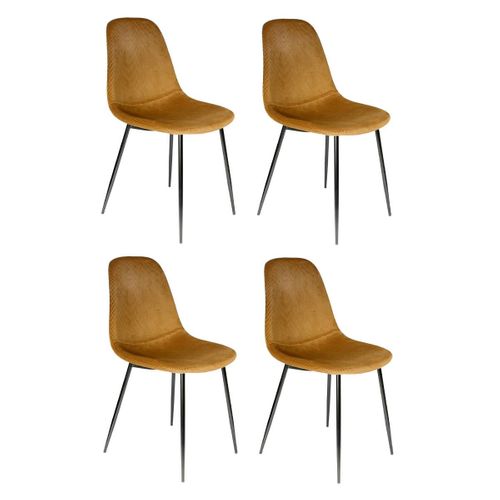 Lot De 4 Chaises Velours "giulia" 85cm Moutarde