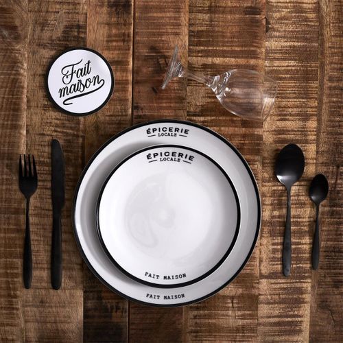 Lot De 6 Assiettes Plates "épicerie" 20cm Blanc