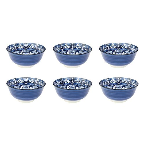 Lot De 6 Bols En Porcelaine "jaipur" 57cl Bleu