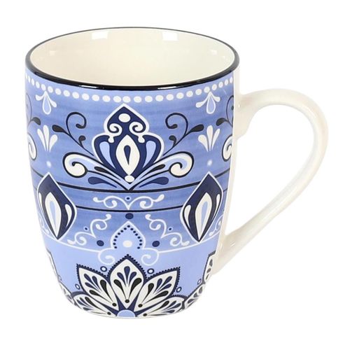 Lot De 6 Mugs En Porcelaine "jaipur" 30cl Bleu