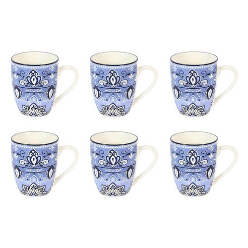 Lot De 6 Mugs En Porcelaine "jaipur" 30cl Bleu