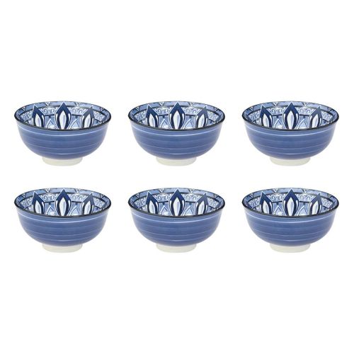 Lot De 6 Bols En Porcelaine "jaipur" 22cl Bleu