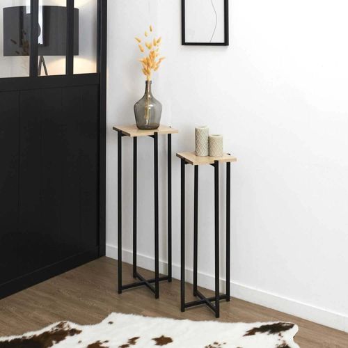 Ensemble De 2 Sellettes En Métal Et Bois Loka Noir