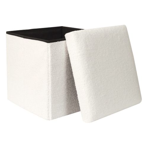 Pouf Coffre Pliable En Bouclette Blanc