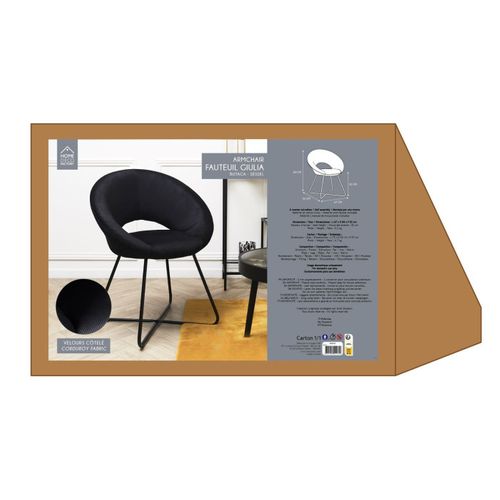 Fauteuil Rond En Velours Cotelé Giulia Noir
