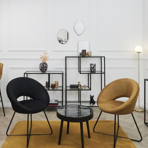 Fauteuil Rond En Velours Cotelé Giulia Noir