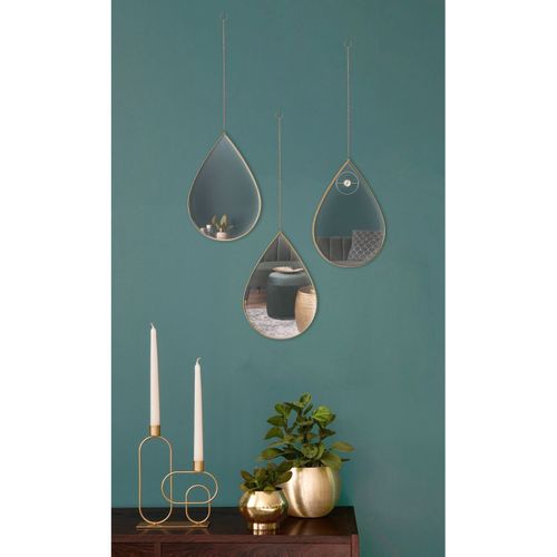 Lot De 3 Miroirs Déco "goutte" 27cm Or