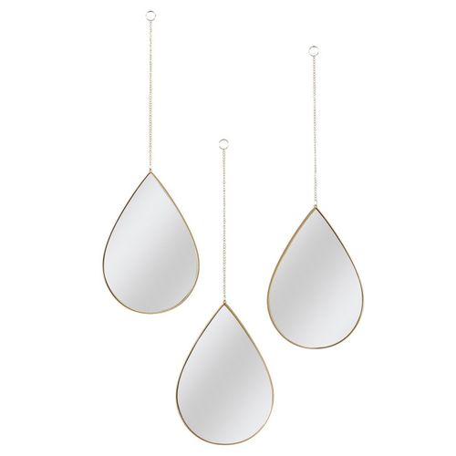 Lot De 3 Miroirs Déco "goutte" 27cm Or