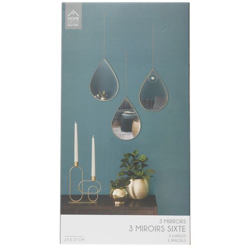 Lot De 3 Miroirs Déco "goutte" 27cm Or