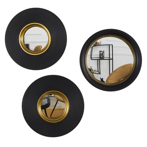 Lot De 3 Miroirs Déco Ronds "oko" 25cm Noir