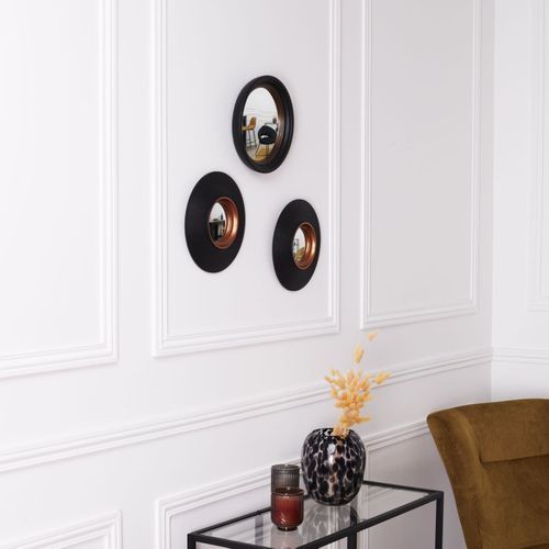 Lot De 3 Miroirs Déco Ronds "oko" 25cm Noir