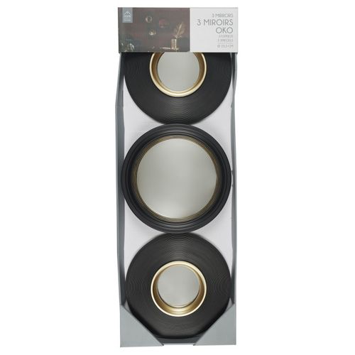 Lot De 3 Miroirs Déco Ronds "oko" 25cm Noir
