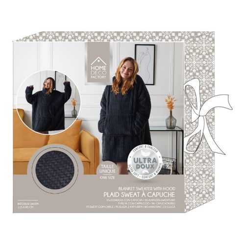 Plaid Sweat à Capuche "chevron" 85x115cm Gris Foncé