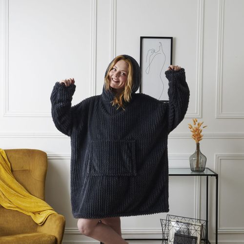 Plaid Sweat à Capuche "chevron" 85x115cm Gris Foncé