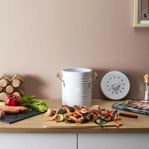 Poubelle En Métal "compost" 4l Blanc