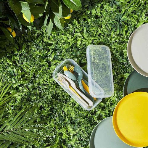 Lot De 12 Couverts Réutilisables "bain De Soleil" 19cm Vert et Jaune