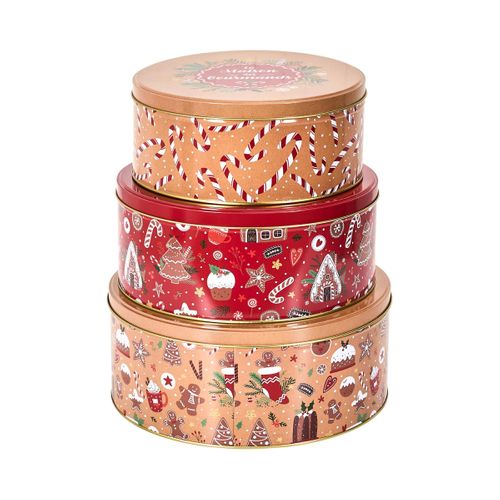 Lot De 3 Boîtes En Métal "noël Magique" 25cm Rouge