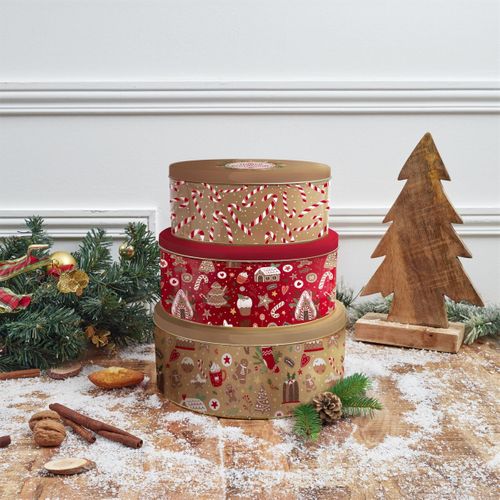 Lot De 3 Boîtes En Métal "noël Magique" 25cm Rouge
