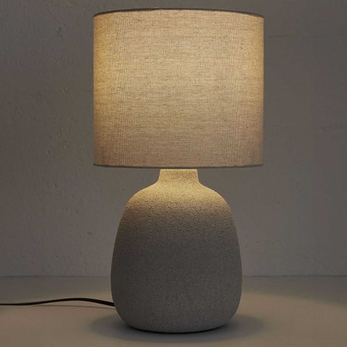 Lampe à Poser En Terre Cuite "embossée" 40cm Argent