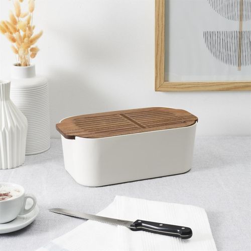 Boîte à Pain Avec Planche "acacia" 33cm Blanc