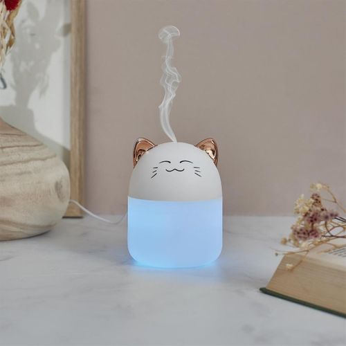 Diffuseur De Parfum LED "chat" 200ml Blanc