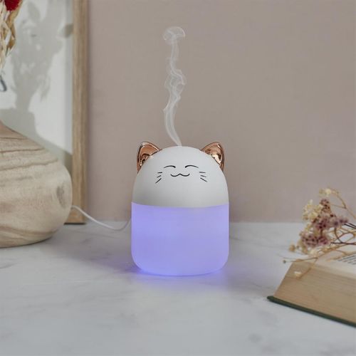 Diffuseur De Parfum LED "chat" 200ml Blanc