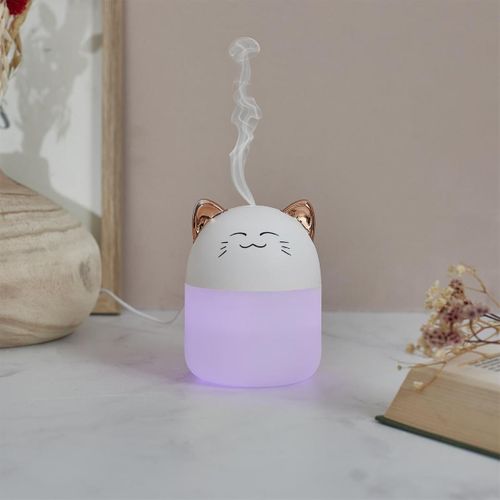 Diffuseur De Parfum LED "chat" 200ml Blanc