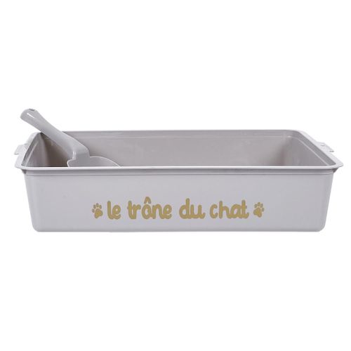 Bac à Litière et Pelle "chat" 42cm Gris