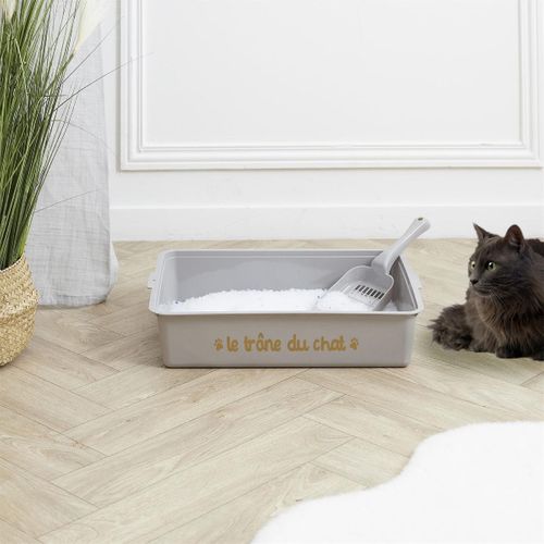 Bac à Litière et Pelle "chat" 42cm Gris