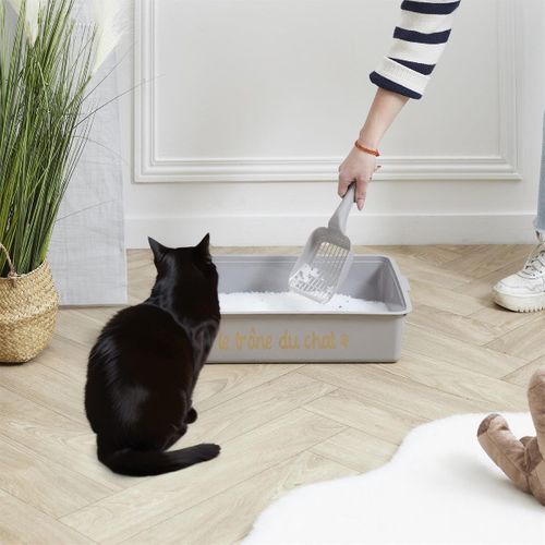 Bac à Litière et Pelle "chat" 42cm Gris