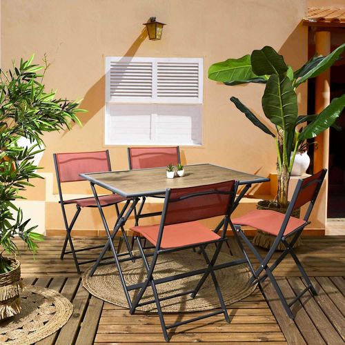 Table Pliable En Métal Anthracite Et Effet Bois Barcelone 110 X 70 Cm