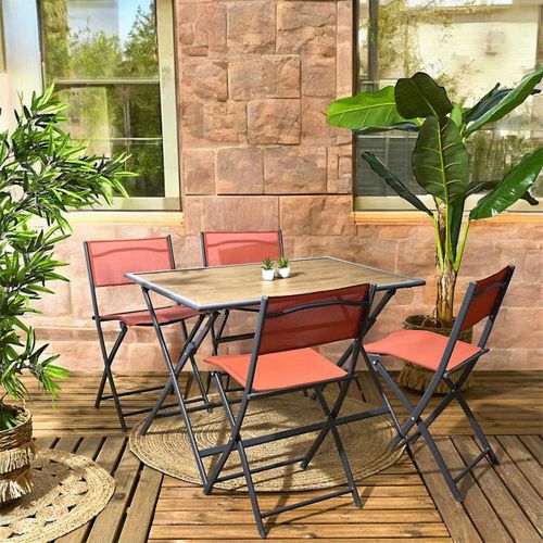 Table Pliable En Métal Anthracite Et Effet Bois Barcelone 110 X 70 Cm