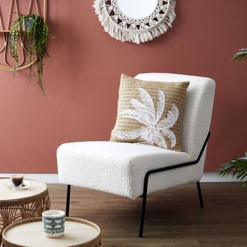 Coussin Déco "palmier" 40x40cm Naturel et Blanc