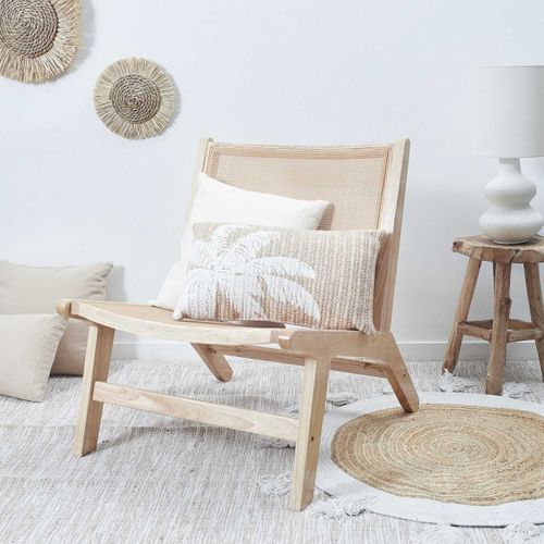 Coussin Déco "palmier" 30x50cm Naturel et Blanc
